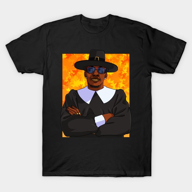 Black Pilgrim Hip Hop Thanksgiving T-Shirt by Noseking